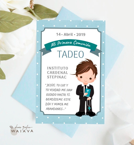 Imagen 2 de 10 de Tarjetitas Nenes Primera Comunión Estampas X 4u