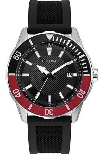 Reloj Bulova Personalizado Hombre Fechador Correa Resina Color Del Fondo Negro 98b348