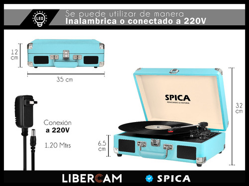Imagen 4 de 10 de Tocadiscos Vinilo Bluetooth Spica Sp-t90 Vintage Parlante