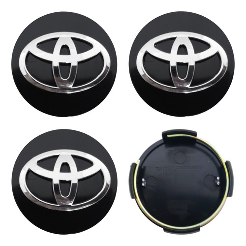 4 Centros De Rines Toyota Negro Cromo Originales 62mm