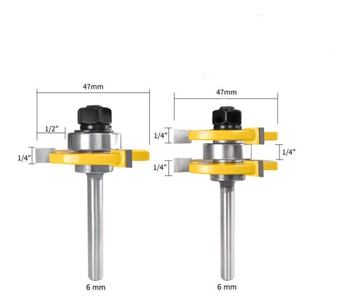 Imagen 3 de 8 de Set 2 Fresas Tupi 6 Mm Para Machihembrado Para Espesor 3/4'