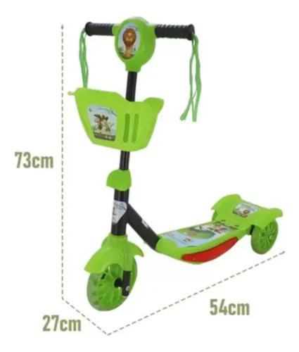 Patinete Infantil Verde 3 Rodas Com Cesta Música E Luz
