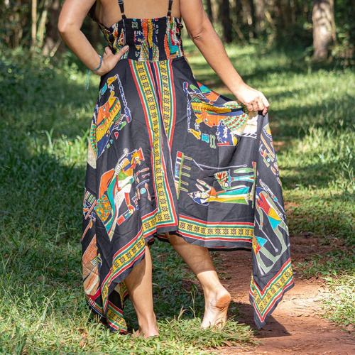 Imagem 2 de 5 de Vestido De Ponta Preto Egípcio Indiano Boho Hippie