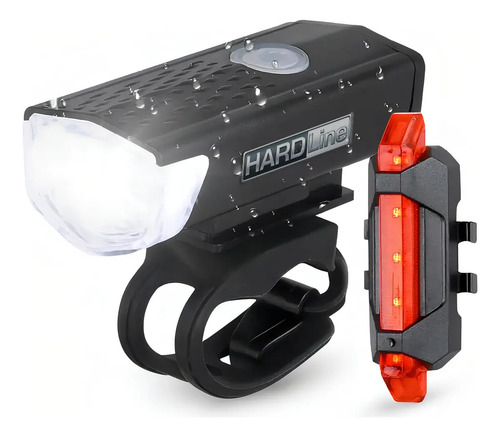 Kit Farol e Lanterna para Bicicleta Hardline Recarregável USB 400 Lúmens à Prova d'Água