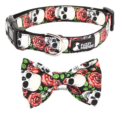 Collar De Pajarita Para Perro Con Calavera De Azúcar Y Rosas