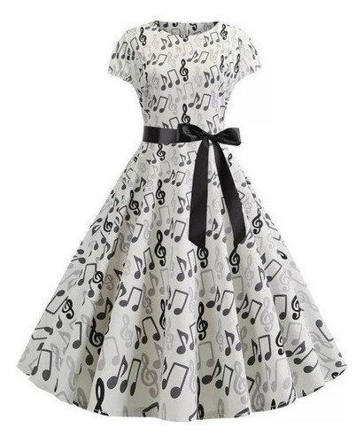 Vestido Columpio Vintage Con Notas Musicales De Los Años