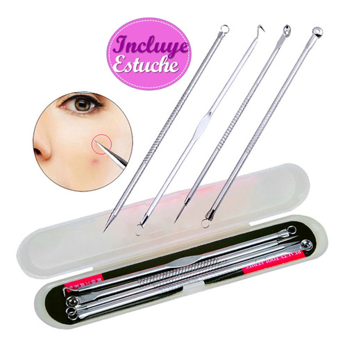 Kit Removedor Acne Extractor Espinillas 4p Acero Inoxidable