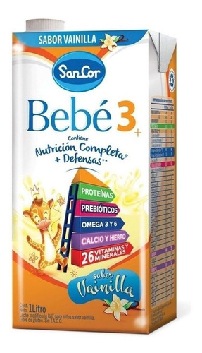 Leche de fórmula líquida sin TACC Mead Johnson SanCor Bebé 3 sabor vainilla en brick de 1 de 1L - 2  a 4 años