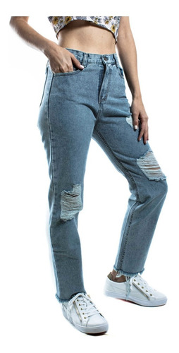 Jeans Mujer Mezclilla Azul Acero Desgarrado Slouch Alexis Ro