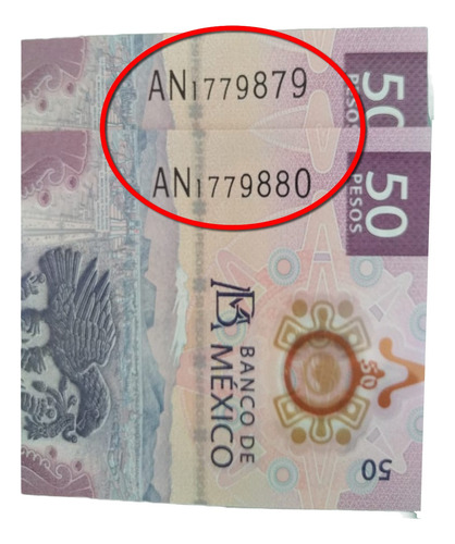 2 Billetes De Ajolote 50 Pesos Numeros Consecutivos Serie An (Usado)