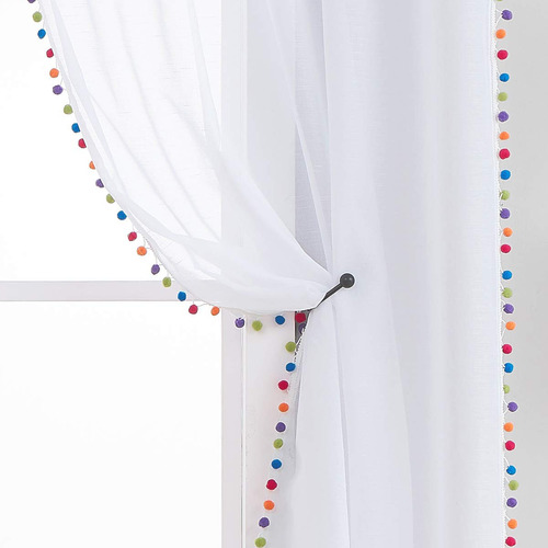 Treatmentex - Cortinas Traslcidas De Color Blanco Con Pompon