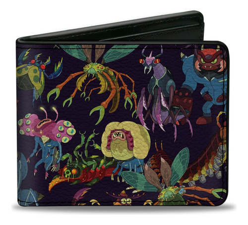 Cartera Rick And Morty Collage De Criaturas, Nueva Original Negro Con Personajes