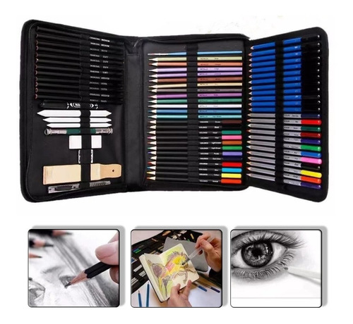 Estuche Con Kit De Lápices De Dibujo Profesional H&b 71 Uds.