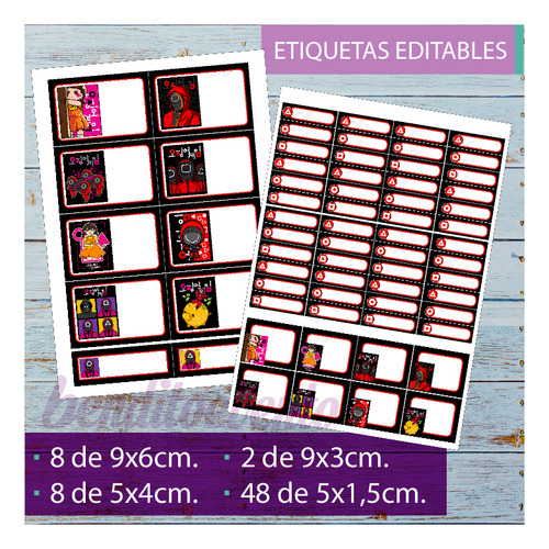 Kit Imprimible Juego Calamar Etiquetas Escolares Separadores