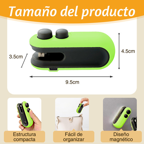 Maquina Para Sellar Sellador De Bolsas Para Snacks/alimentos Recargable Color Verde