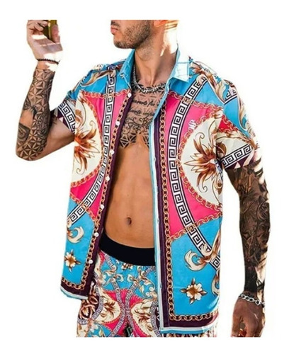 Conjunto Camisa Manga Corta Estampado Hawaiano Tipo C