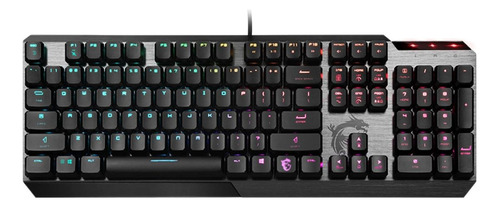 Teclado gamer MSI Vigor GK50 QWERTY inglés US color negro y metálico con luz RGB