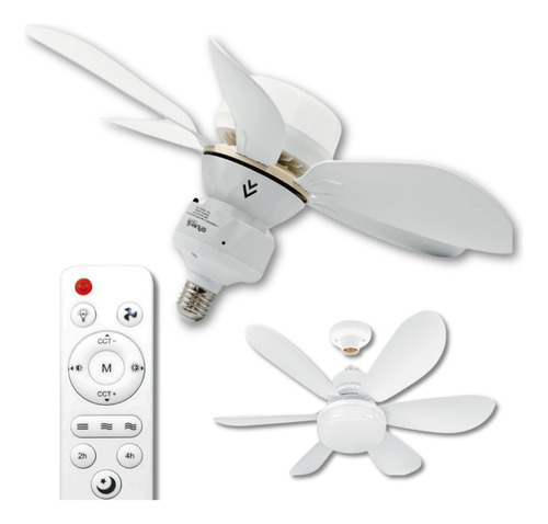 Lâmpada Led Com Ventilador Teto 30w 42cm Controle Remoto E27 Luz Branco Frio E Branco Quente 127/220V