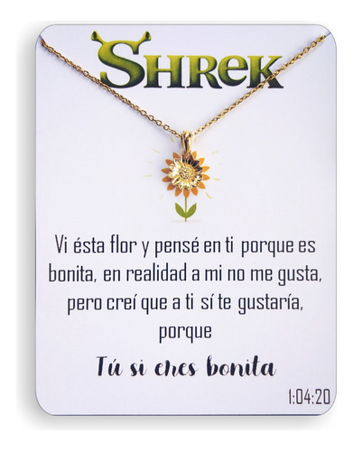 Collar De Girasol Flor Shrek Regalo Parejas Acero Baño Oro