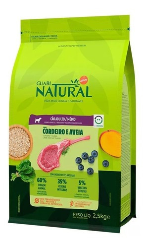 Natural Guabi Cães Adultos Raças Médias Cordeiro 2,5kg 