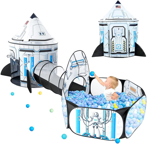 White  Ket Ship Kids Ball Pit Con Carpa De Juego Y Tún...