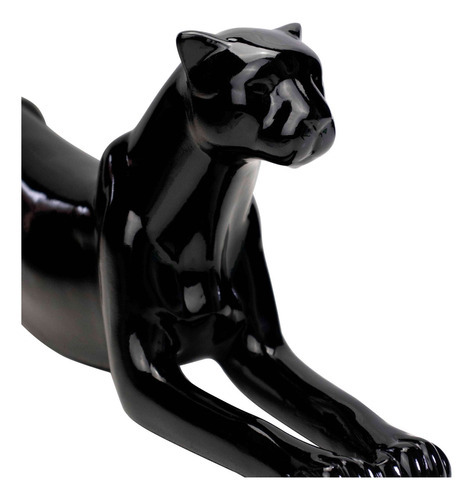 Escultura Decorativa Onça Deitada Preta 17,5x51x13 Cm