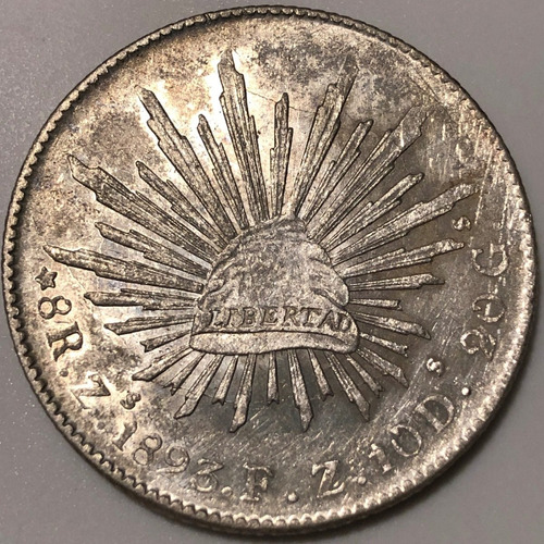 Mex36101 México 8 Reales 1893 Zs Fz Zacatecas Xf-au Ayff