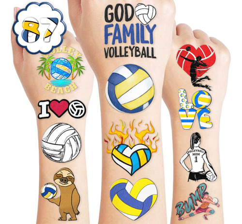 8 Hojas (87pcs) Tatuajes De Voleibol Tema Deportes Decoracio
