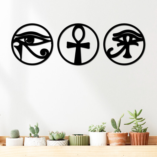 Set 3 Cuadros Símbolos Egipcios 30x30cm Cada Uno - Madera