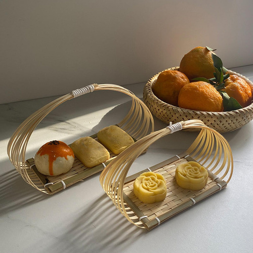 Cesta De Bambu Para Lanches E Pastelaria, Cesta Plana Para M