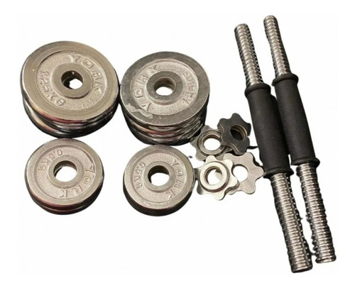Imagen 5 de 7 de Set Mancuernas Maleta 20kg Pesas Hierro Barra+discos Unibles
