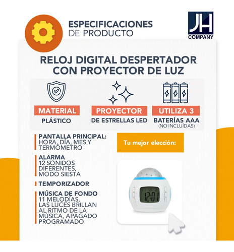 Reloj Digital Proyector Estrella Luz Sonido Despertador 1203