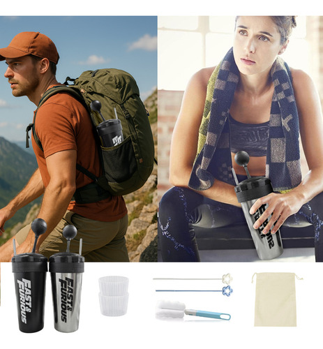 2pz Termo Inoxidable 20oz Botella De Agua Portátil Taza Café Fría/Caliente Vaso + Accesorios de Limpieza MURAMAUDI