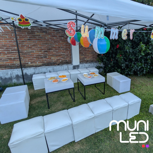 Alquiler Para Fiestas- Living Led- Hierro Y Madera- Puff Led