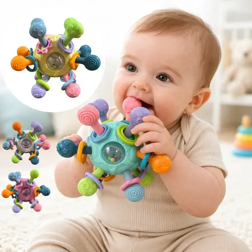 Mordedor Sensorial Bebe Chocalho Bola Massageador Brinquedo