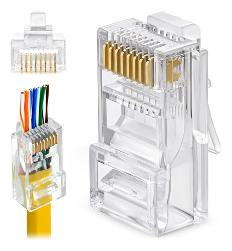 Pack Fichas Rj45 Cat 6 Pasante - Ztecno Bolsa X100 Conector Red Cable Utp Internet