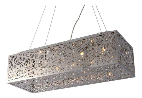 Pendente Lustre Apolo Inox Retangular Cristal Led 80 X 30 Cm