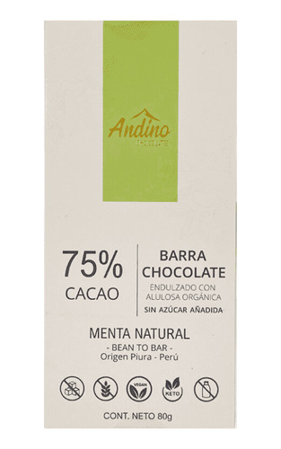 Andino Barra Keto Menta 75 % Cacao Sin Gluten 80 G