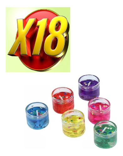 Set X 18 Velas Velitas Gel Color Porta Vela Vidrio