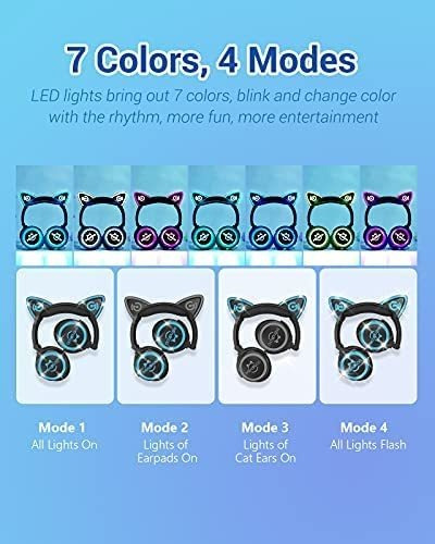 Mindkoo Cat Ear Audífonos Bluetooth Con Micrófono, Led Up