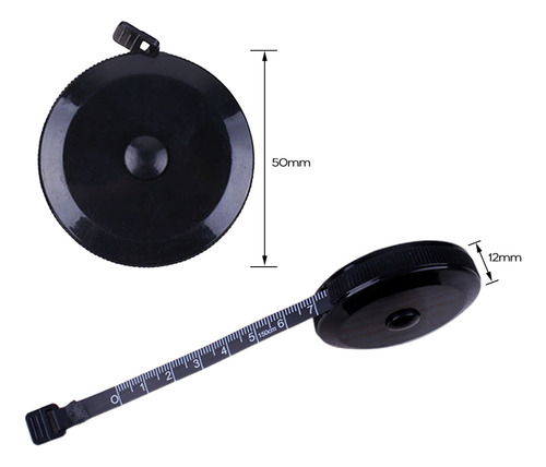 Mini Cinta Métrica Suave Portátil Negra De 1,5 M/60 Pulgadas