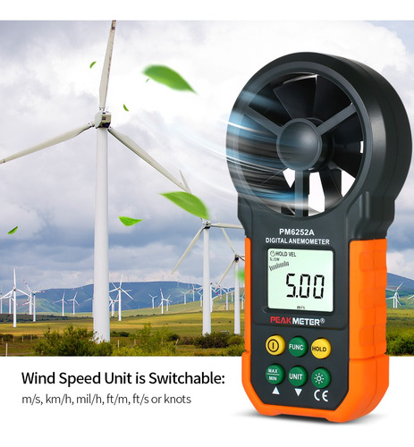 Peakmeter Anemómetro De Mano Portátil Viento Medidor De Velo