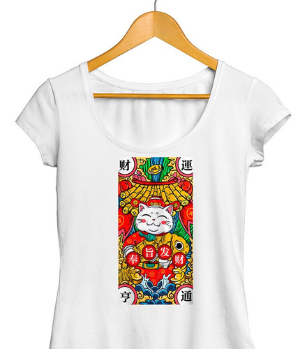 Remera Gato Chino Suerte Diseño Exclusivo Mujer