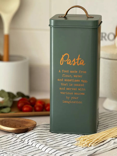 Lata Para Fideos Deco Pastas Verde Manija Bronce 27cm Carol Color Verde Musgo