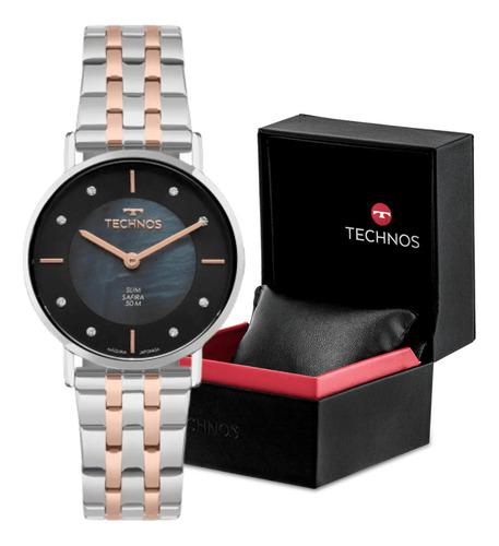 Relógio Technos Feminino Slim Bicolor - 2025luc/1a Bisel Branco