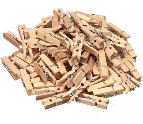 100 Mini Pinzas 30mm Madera Natural+ 10mt Cordel Cañamo 2mm