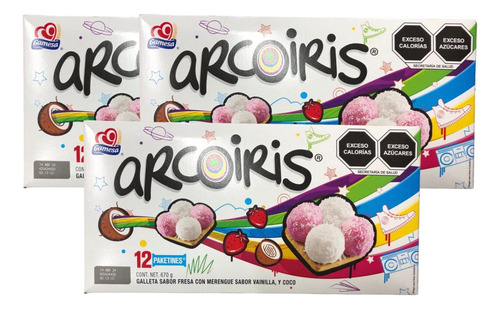 Galletas Arcoiris Bombón 12 Pack 72pz Fresa Vainilla Coco