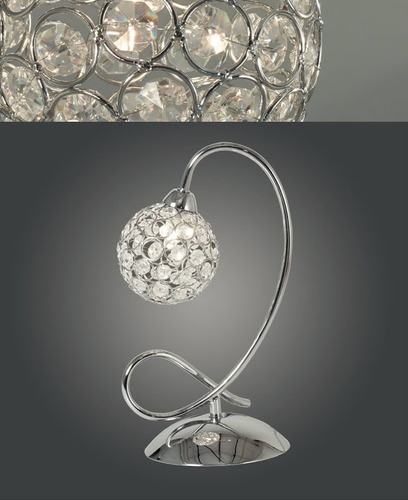 Lampara Mesa Velador Lyon Gloria Cromo C/ Caireles Pantalla Vidrio Cristal