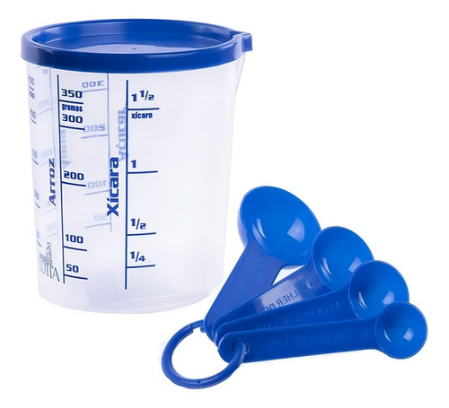 Kit de vasos medidores graduados de 400 ml, tapa, 4 cucharas dosificadoras