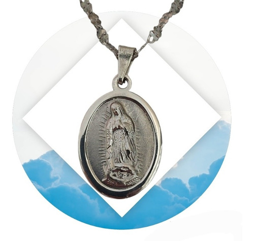 Medalla Virgen De Guadalupe Con Cadena De 60cm Plata Ley.925